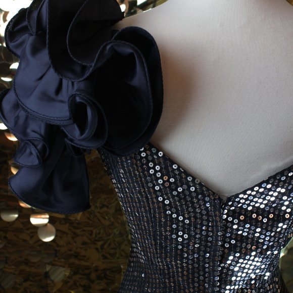 Black Silver Sequin Nadine Ruffle Sleeve Ballgown - Picture 7 of 10